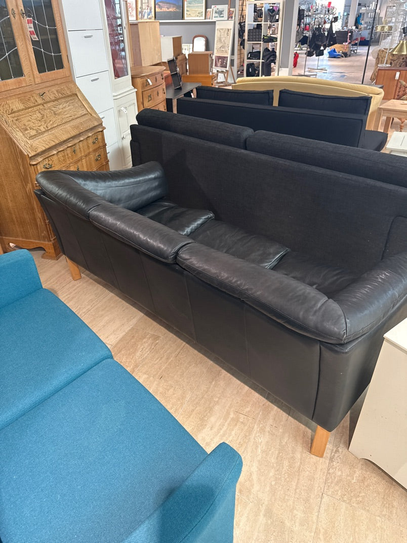 Sofa sort læder 3 Pers.